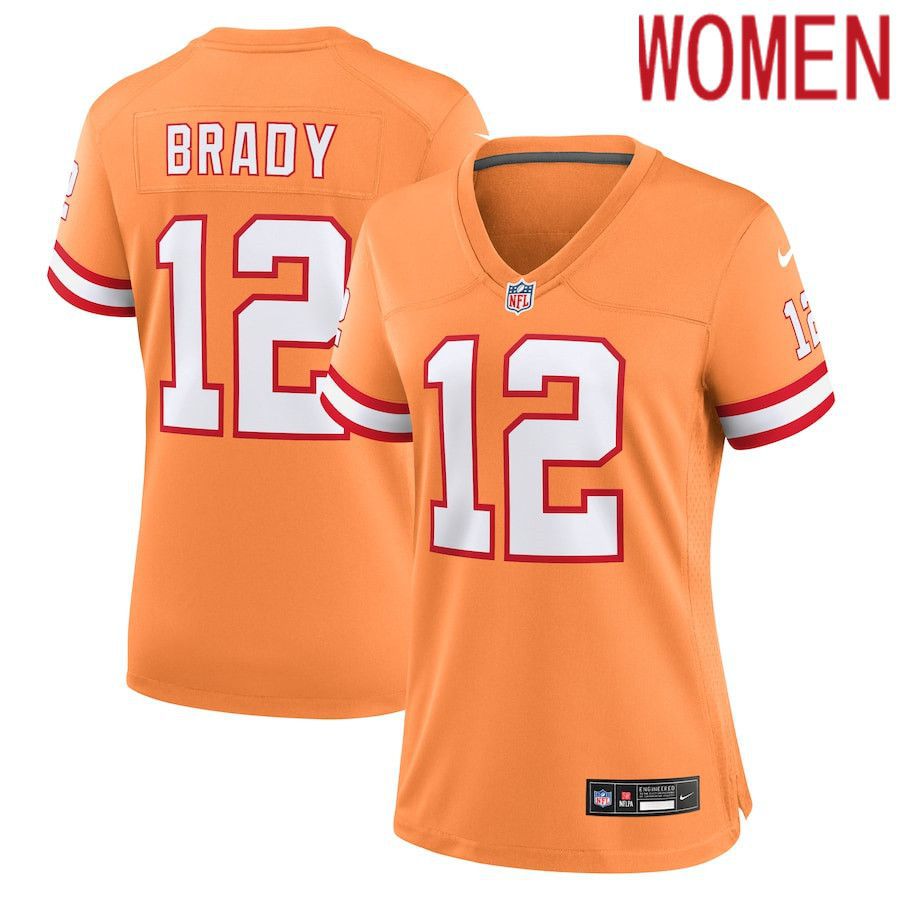 Women Tampa Bay Buccaneers #12 Tom Brady Nike Orange Throwback Game NFL Jersey
